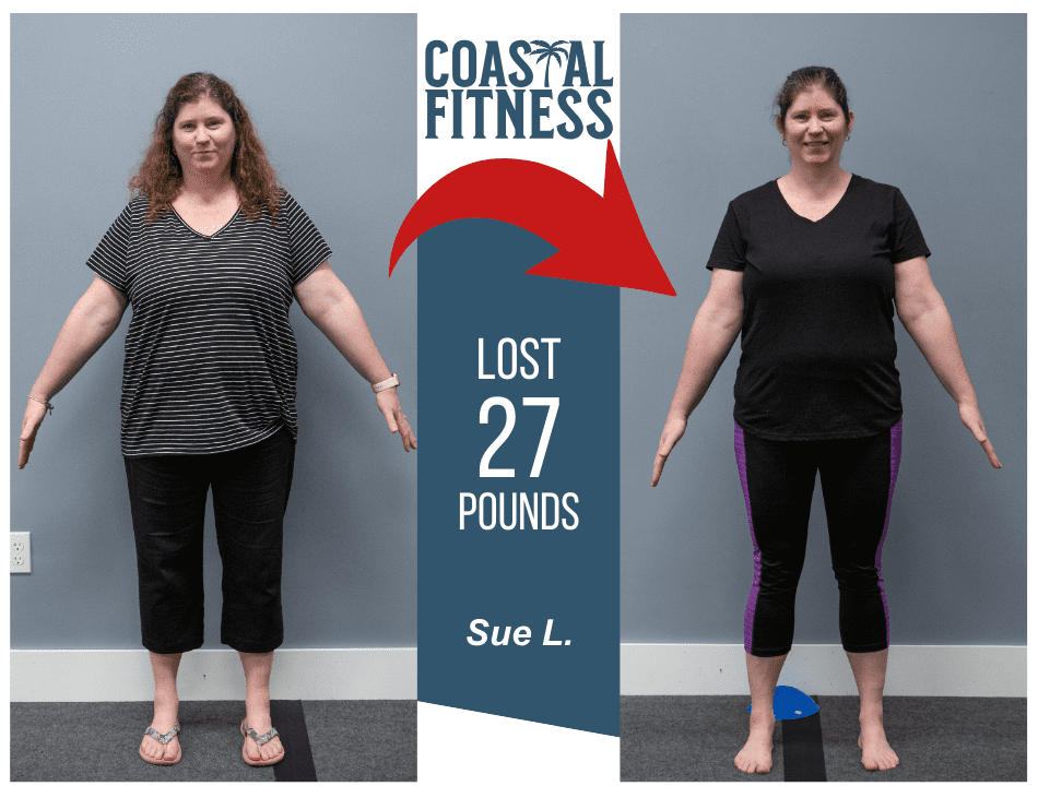 A Coastal Fitness member posing for a before/after photo